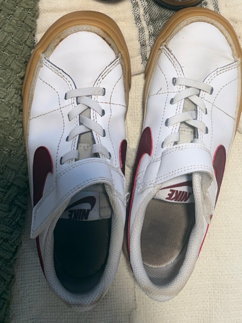 Nike Kids White Sneakers with Red Swoosh